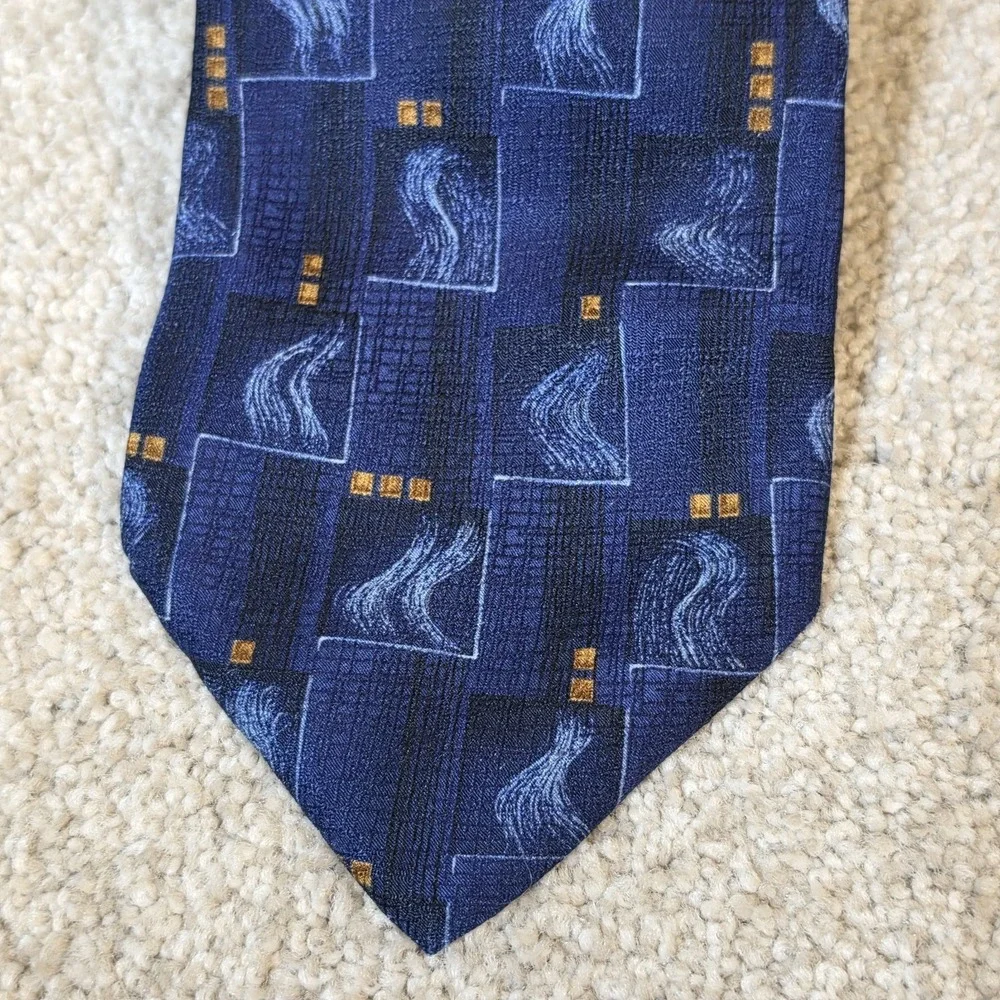 Ermenegildo Zegna Blue Geometric Abstract 100% Silk Designer Neck Tie Italy